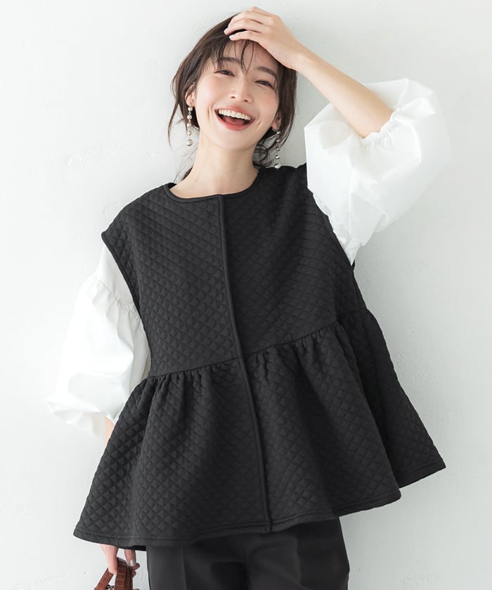 【tops】ペプラム裹起毛ジレ　M18389