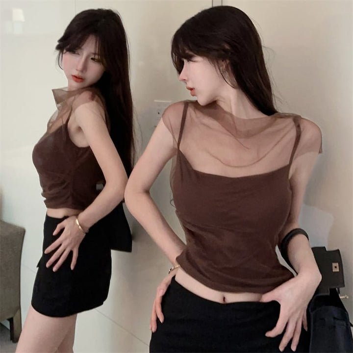 【tops】チュール切り替えTシャツ　M25193