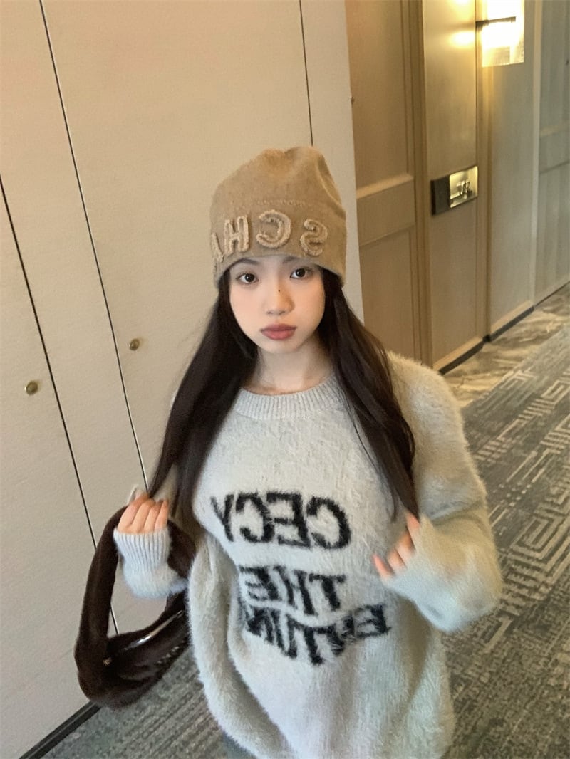 【tops】文字プリントニットセーター　M26975