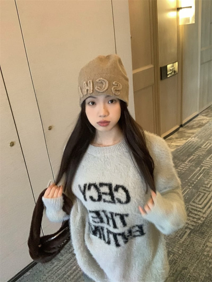 【tops】文字プリントニットセーター　M26975