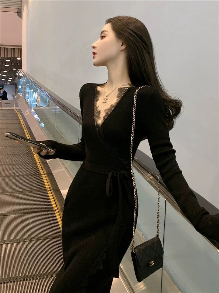 【dress】Vネックニットワンピース　M26380