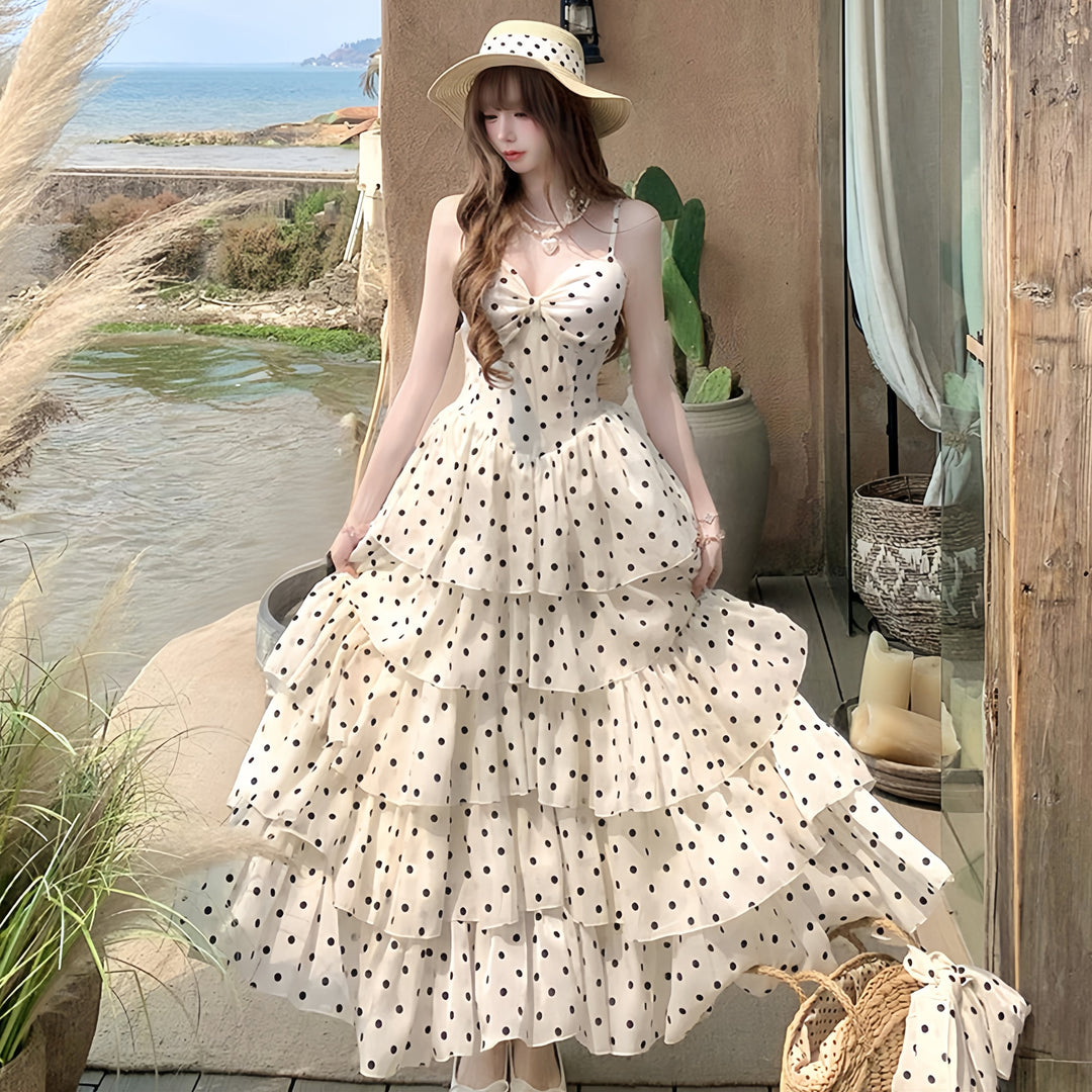 【dress】ドット柄ティアードワンピース　N3275