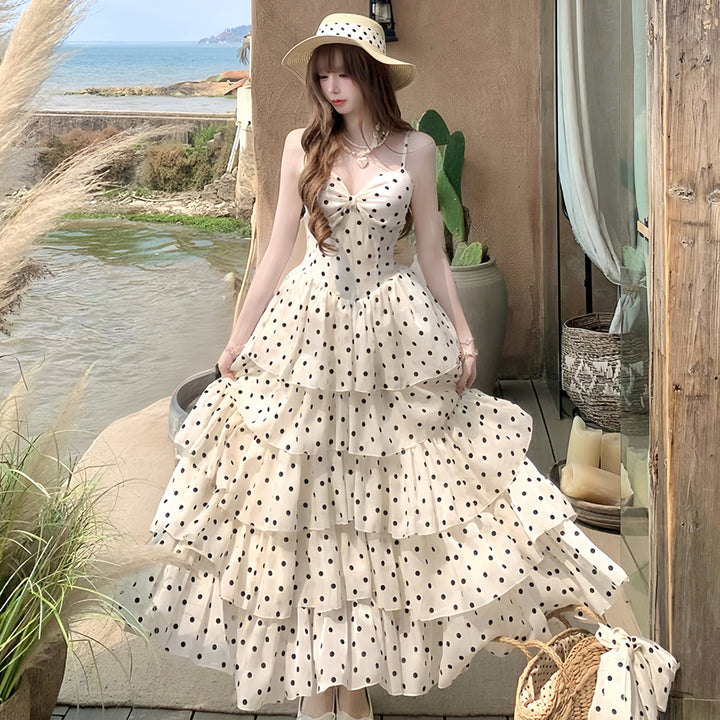 【dress】ドット柄ティアードワンピース　N3275