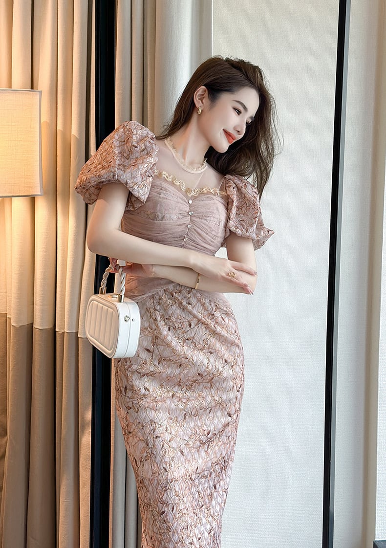 【dress】レース切り替えワンピース　M23075