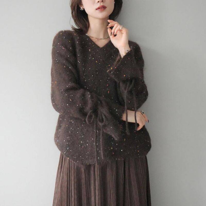 【tops】3色展開Vネックニットトップス Q7702
