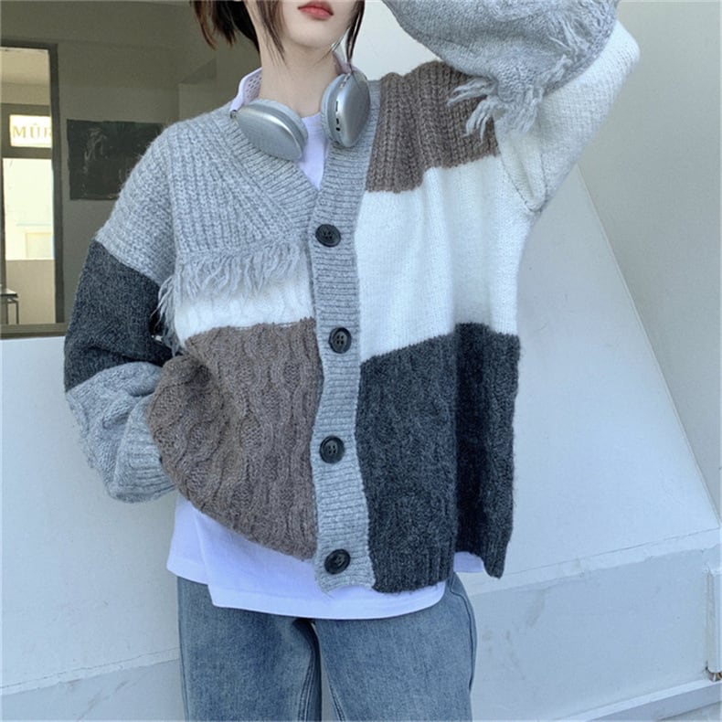 【outer】ドッキングVネックニットカーデ　M17943