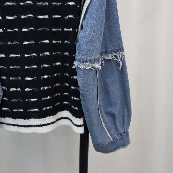 【outer】デニムドッキングニットカーデ　M18258