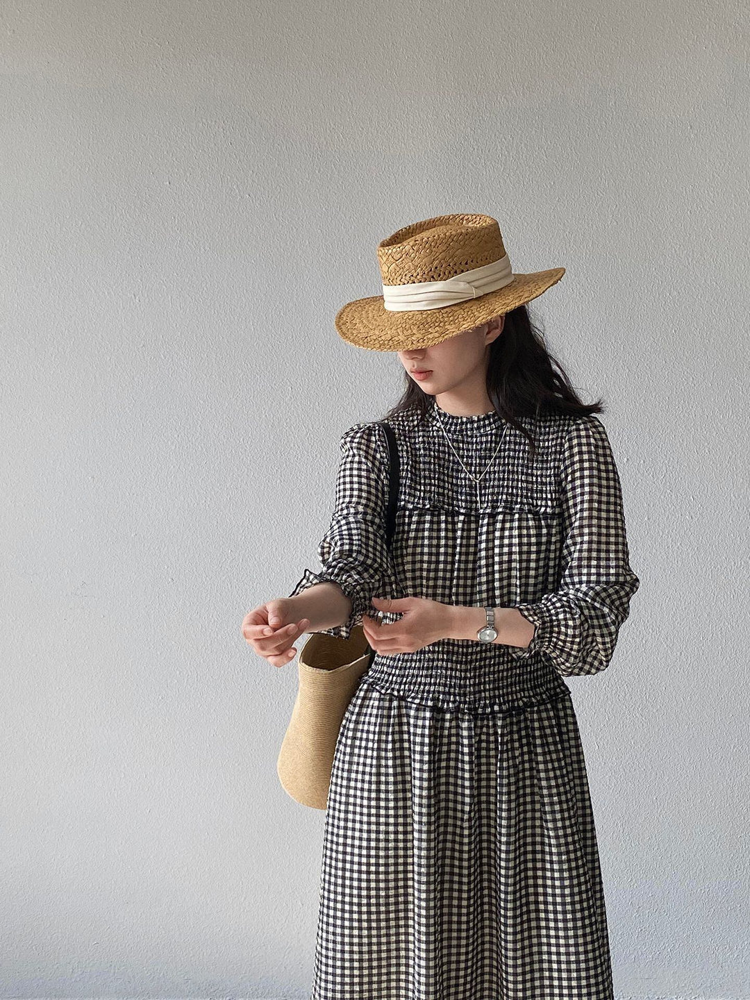 【dress】チェック柄ロングワンピース Q8249