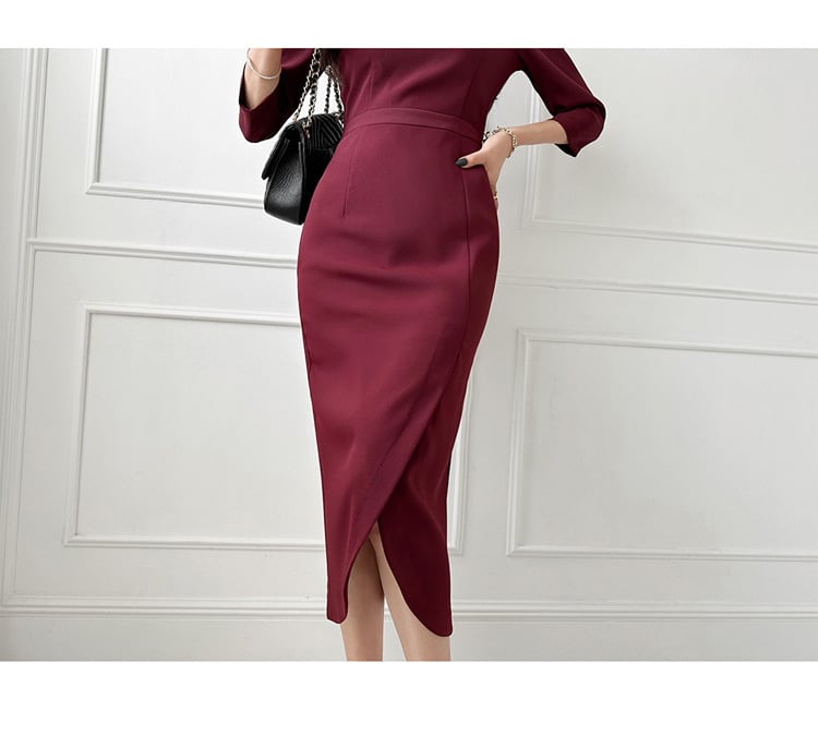 【dress】OL、通勤7分袖スリットデートワンピース　M17727