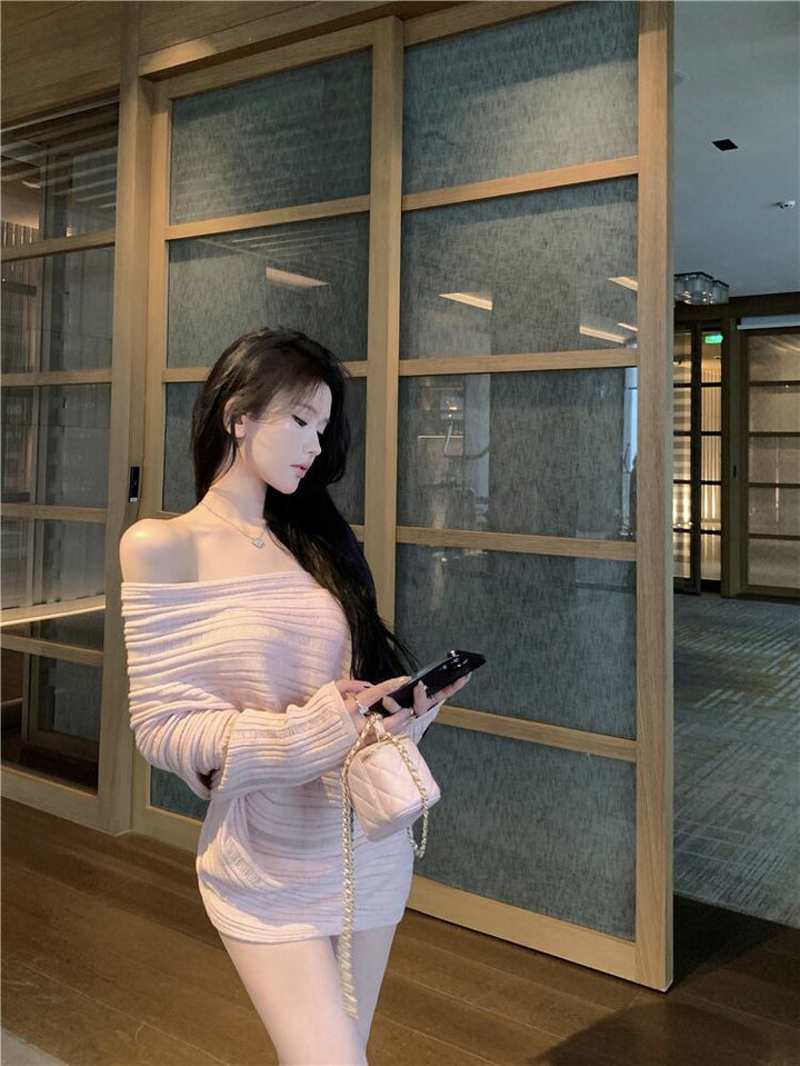 【tops】オフショルダーニットトップス　M29512