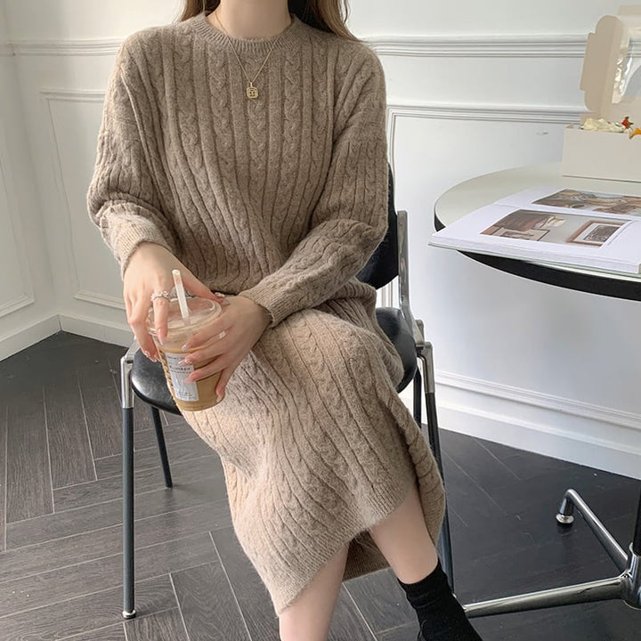 【dress】韓国系無地ニットワンピース着心地良い　M17658