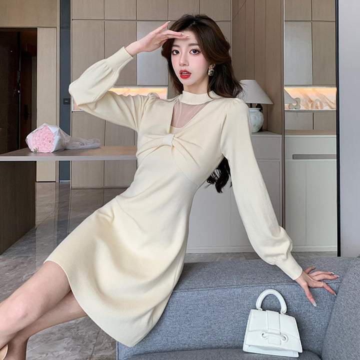 【dress】リボン付きニットワンピース　M18220