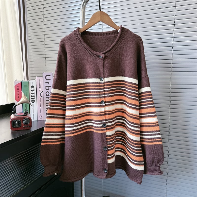 【outer】ボーダー柄ニットカーデ　M26494