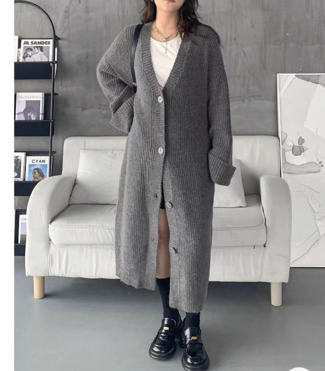 【outer】ロング丈ニットカーデ　M25637