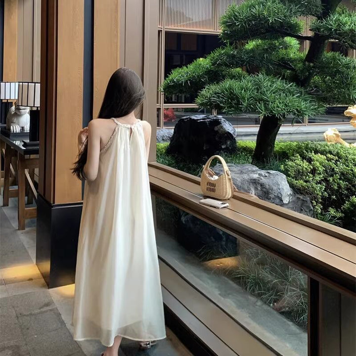 【dress】ホルターネックチュールロングワンピース Q8251