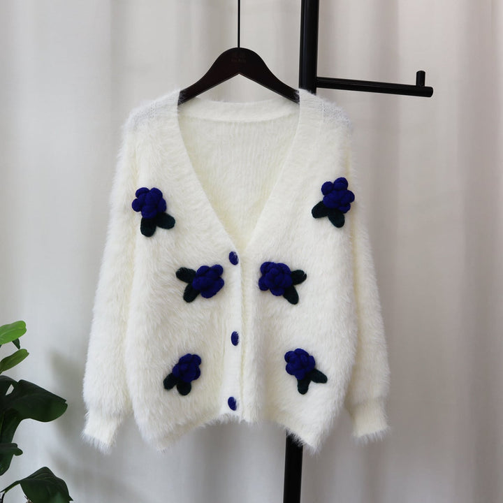 【outer】Vネックシャギーニットカーデ　M18018