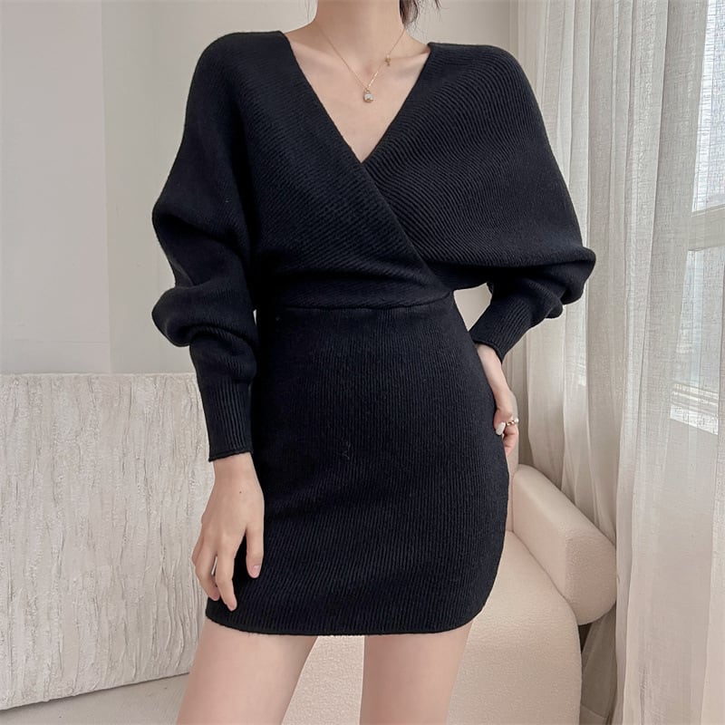 【dress】Vネックニットワンピース　M18363