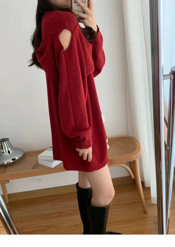 【tops】リボン付きクルーネックニットセーター　M17749