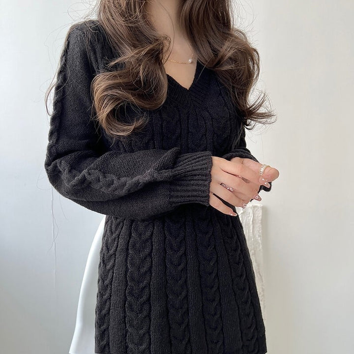 【dress】Vネック無地ニットワンピース　M17948