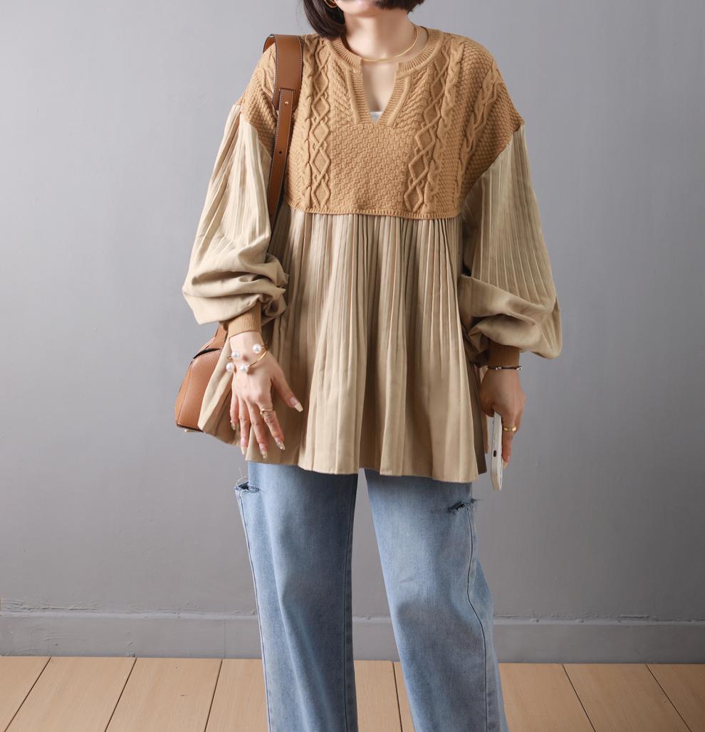 【tops】ニット切り替えトップス　M26842