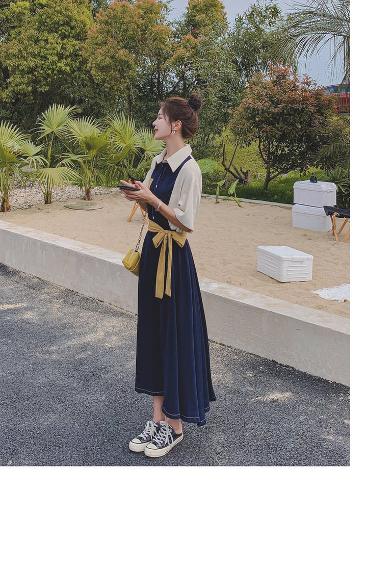 【dress】高級感 ファッション切り替えシャツワンピース　M16803