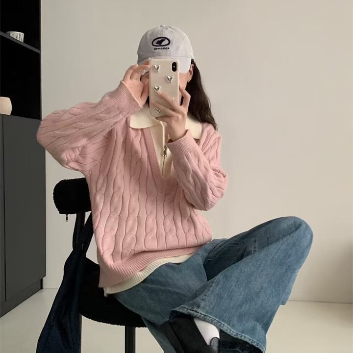 【tops】ファスナー切り替えニットセーター　M27687