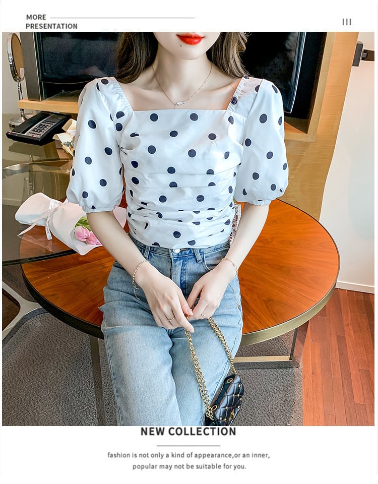 【tops】好感度UPスウィートパフスリーブドット柄トップス　M17298