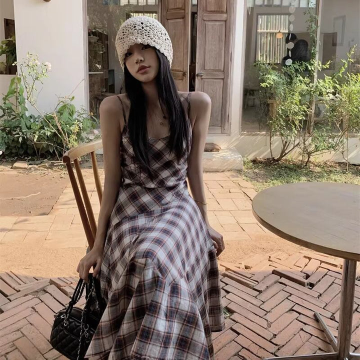 【dress】チェック柄イレヘムキャミワンピース Q8271