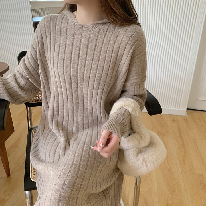 【dress】韓国系シンプルフード付きニットワンピース　M17494