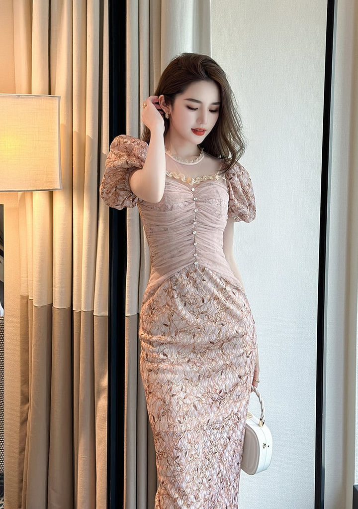 【dress】レース切り替えワンピース　M23075