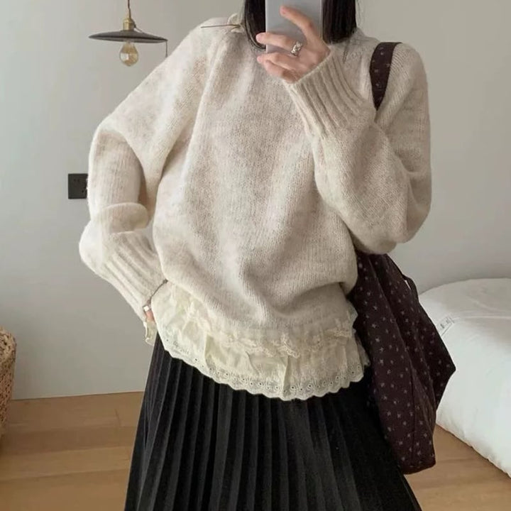【tops】レースドッキングニットトップス Q7775