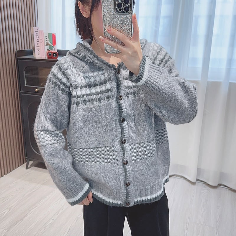 【outer】フード付きニットカーデ　M26770