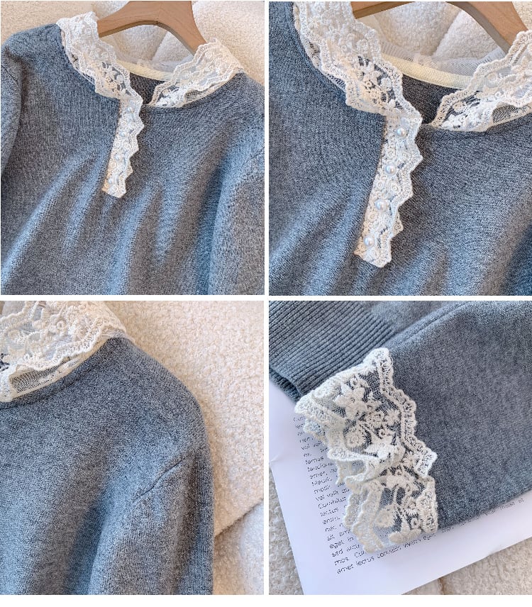 【tops】レース切り替えニットトップス　M28053