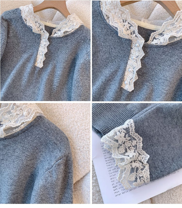 【tops】レース切り替えニットトップス　M28053