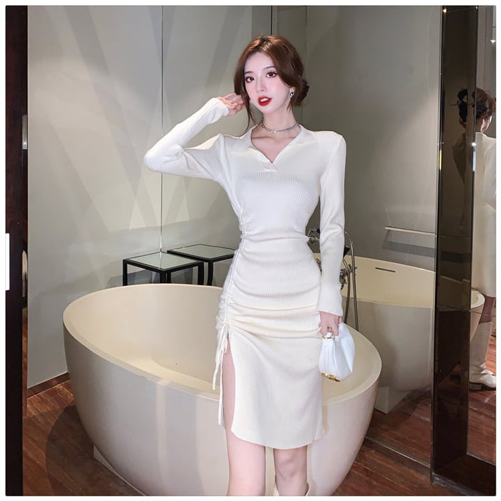 【dress】話題沸騰中 オシャレスリットニットワンピース　M17466