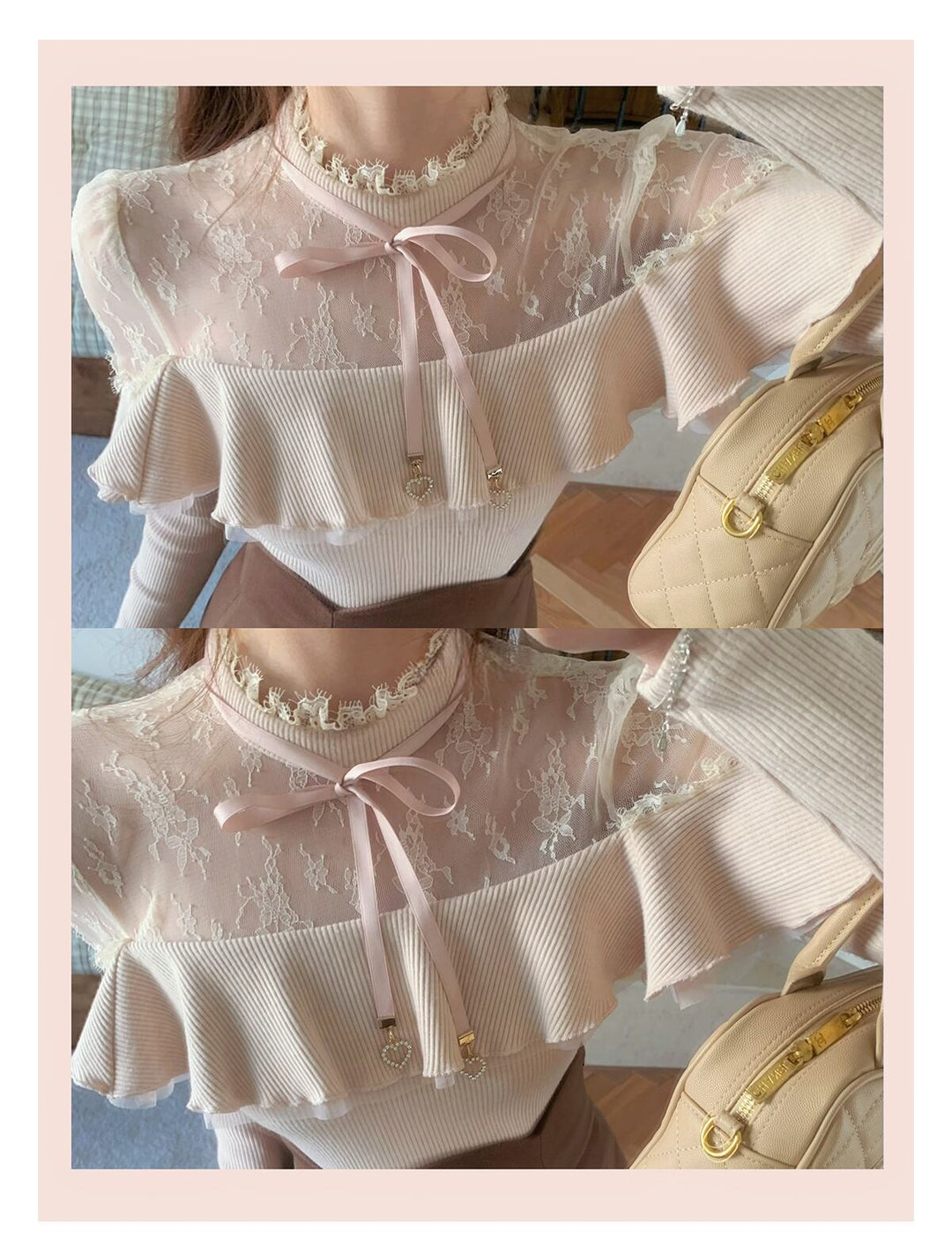【set】レースフリルニットトップス×ロングスカートセット    N3477