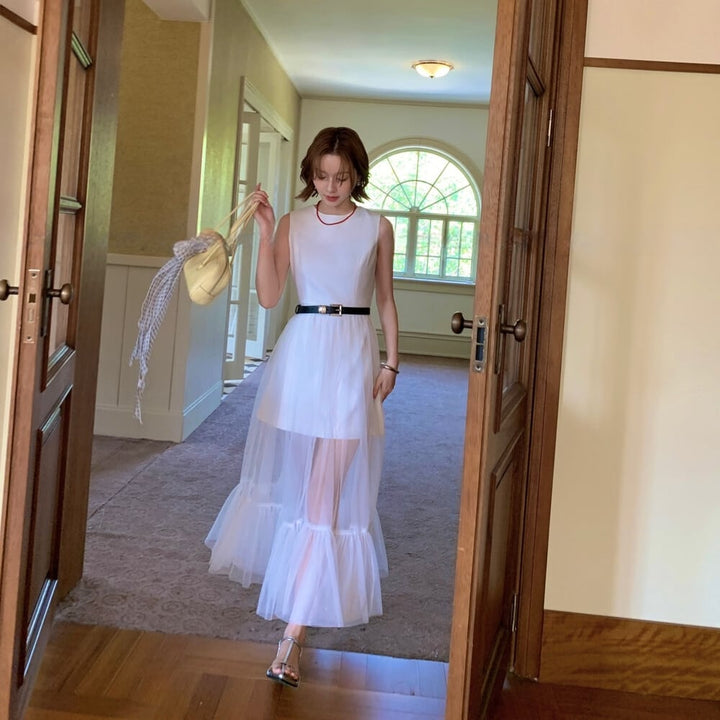 【dress】チュールドッキングノースリーブワンピース  N3562