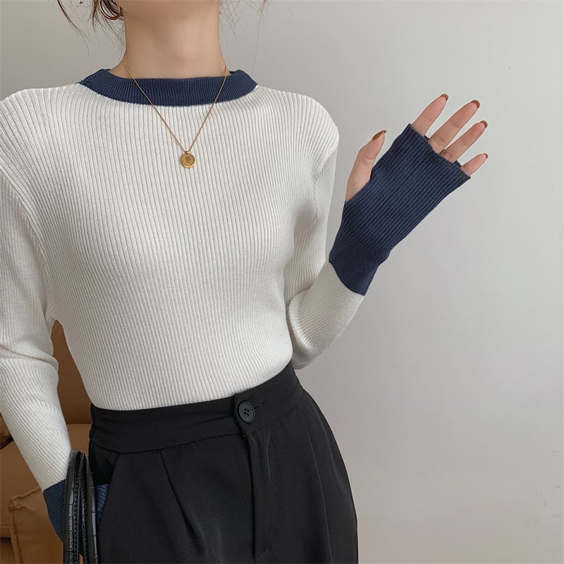 【tops】配色ニットトップス　M26540