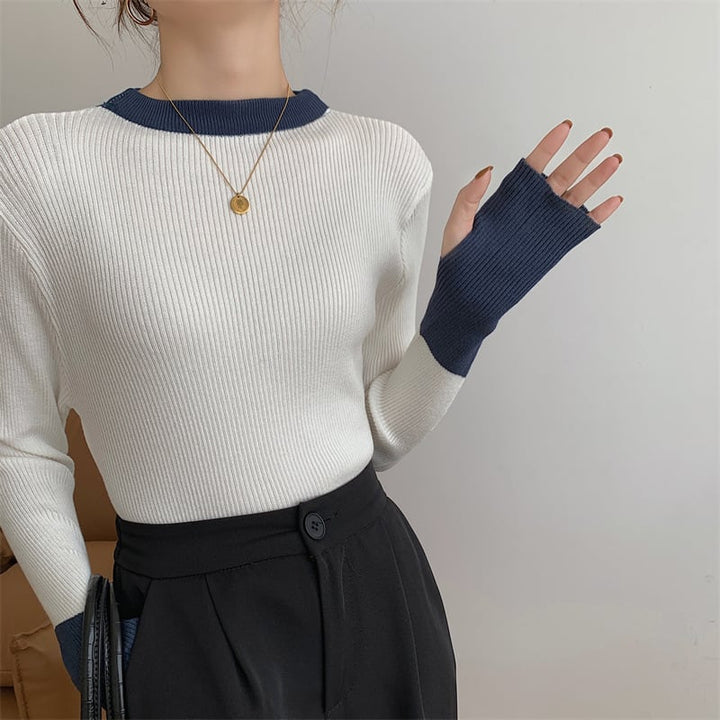 【tops】配色ニットトップス　M26540
