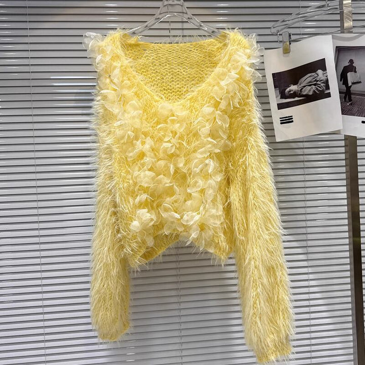 【tops】チュールフラワーニットトップス Q7330