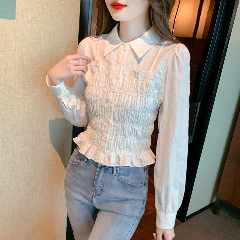 【tops】早い者勝ちスウィートパフスリーブシャツ　M17346