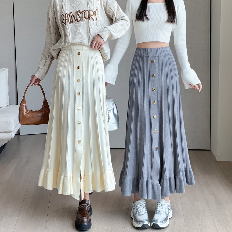 【bottoms】ボタンデザインニットスカート　M18519