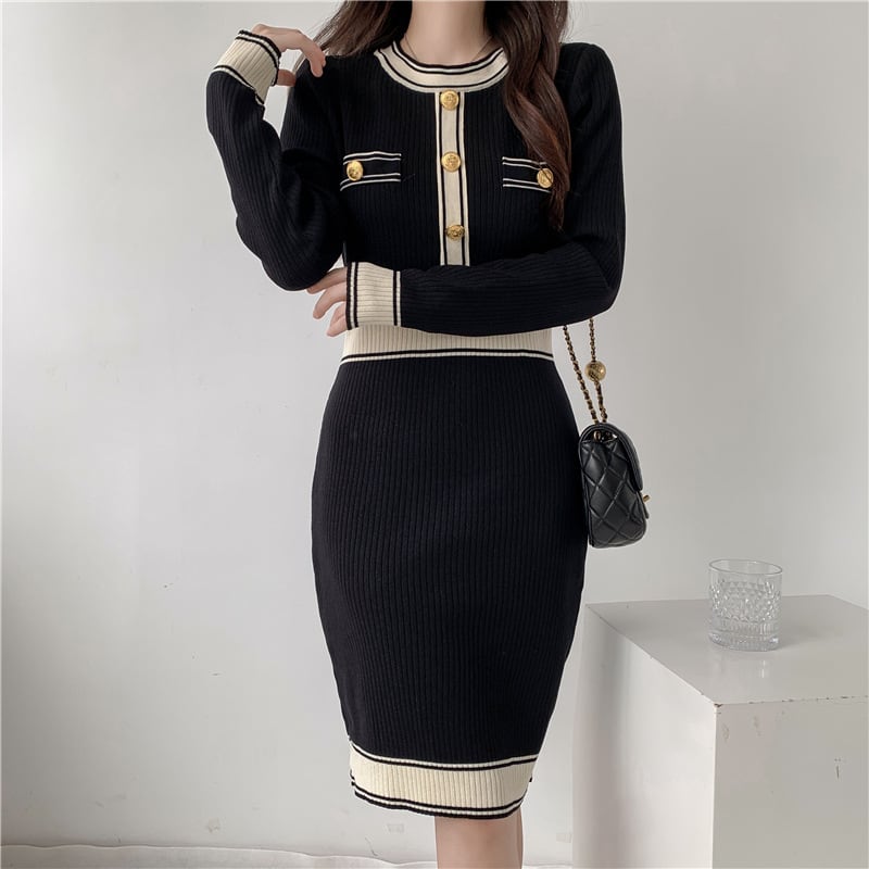 【dress】韓国系超人気エレガントニットワンピース　M17485