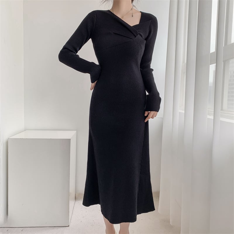 【dress】細身効果抜群♪エレガントニットワンピース　M17484