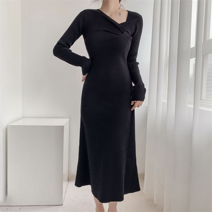 【dress】細身効果抜群♪エレガントニットワンピース　M17484