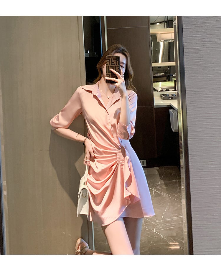 【dress】話題沸騰中 オシャレシンプルシャツワンピース　M17325