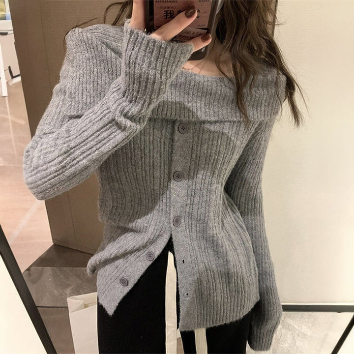 【outer】ボタンデザインニットボートネックトップス　M17701