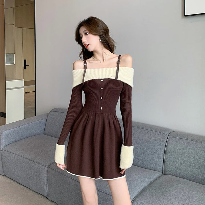 【dress】オフショルダーニットワンピース　M18362