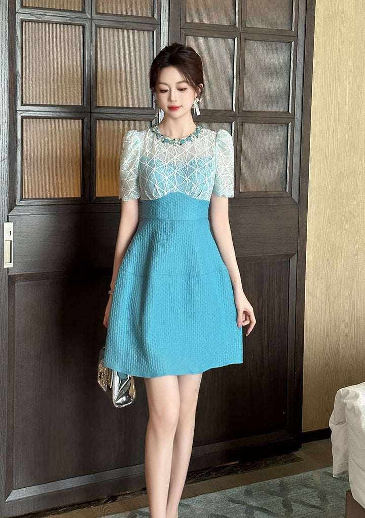 【dress】レース切り替えワンピース　M24878