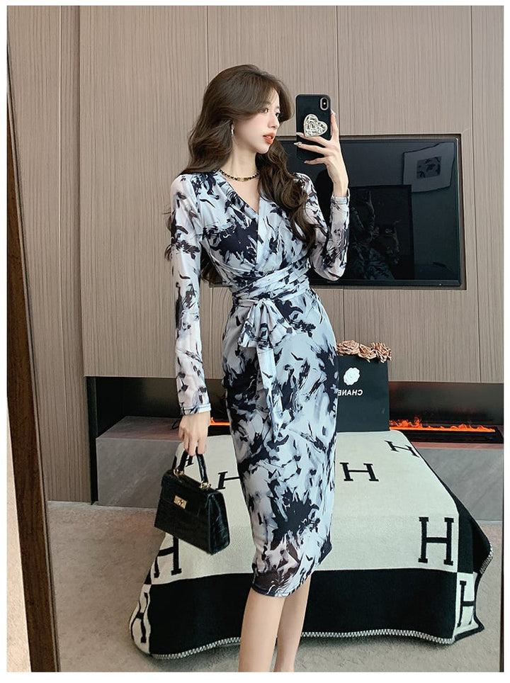 【dress】女子力アップエレガントVネックワンピース　M17432